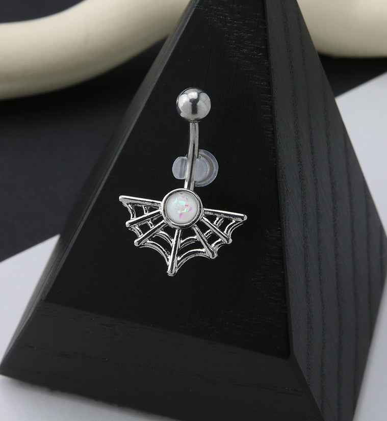Spider Web White Opalite Belly Button Ring