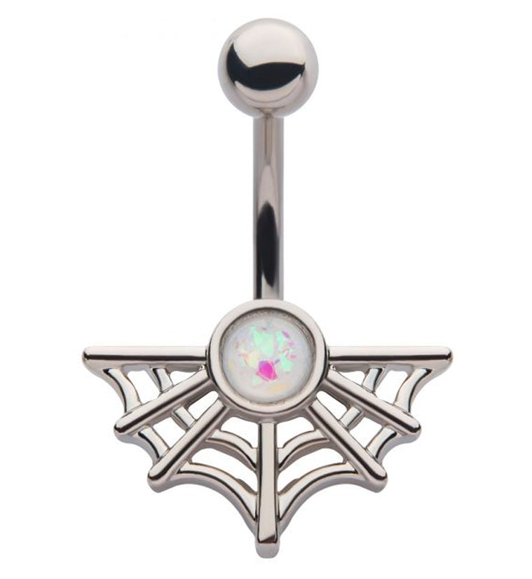 Spider Web White Opalite Belly Button Ring