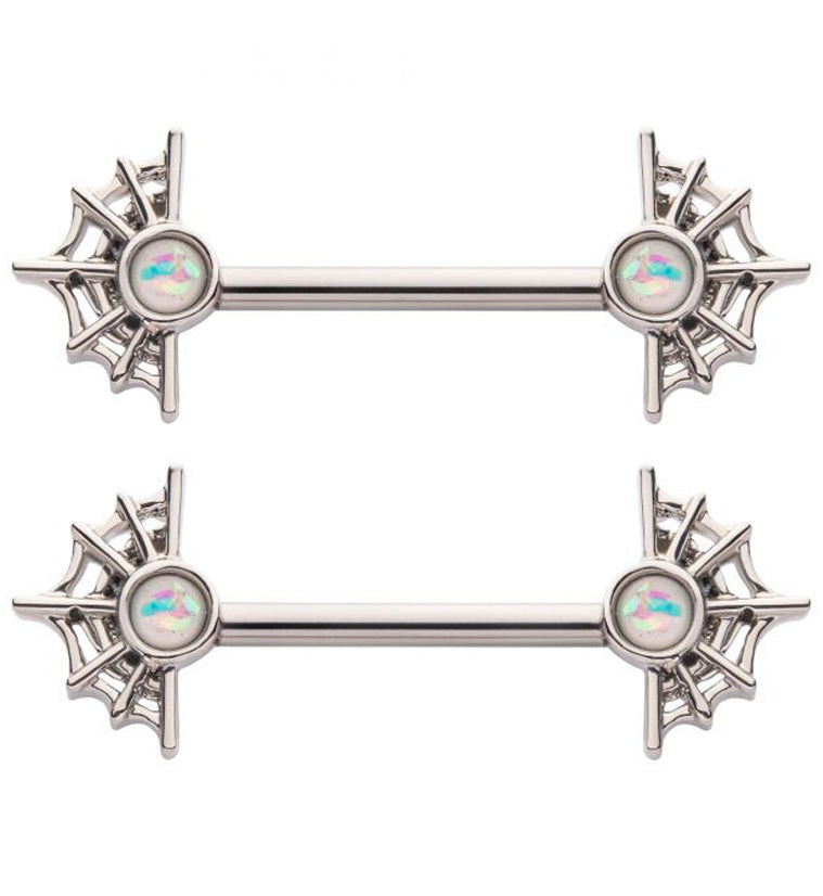 Spider Web White Opalite Nipple Barbell