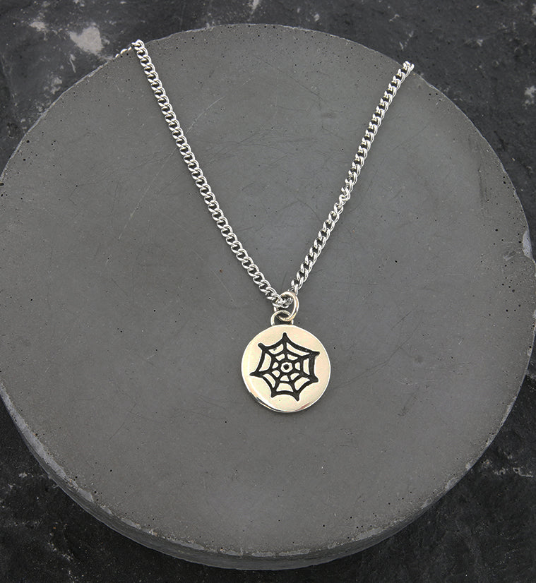 Spiderweb White Brass Charm Necklace