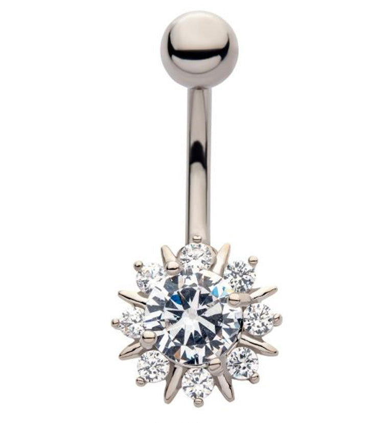 Spiky Flower CZ Belly Ring