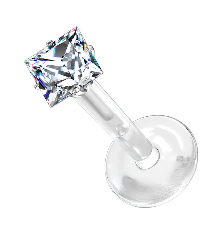 16G Square CZ Bioflex Labret Post