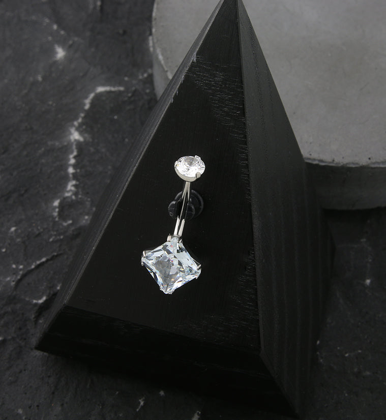 Square Clear CZ Internally Threaded Titanium Belly Button Ring