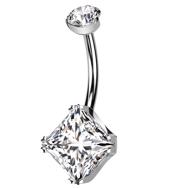 Square Clear CZ Internally Threaded Titanium Belly Button Ring