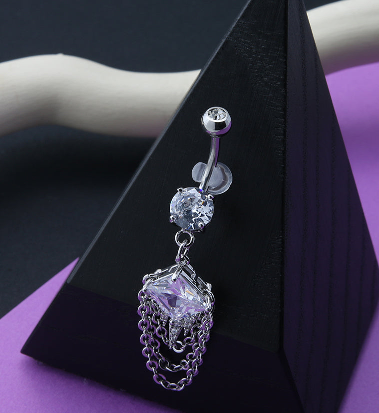 Square CZ Dangle Chain Belly Button Ring