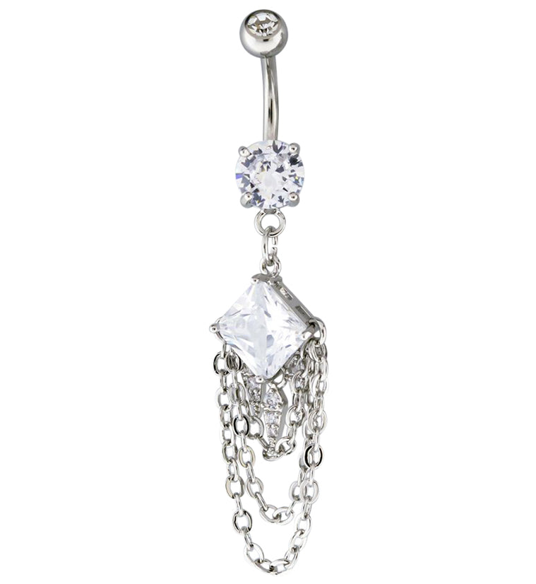 Square CZ Dangle Chain Belly Button Ring