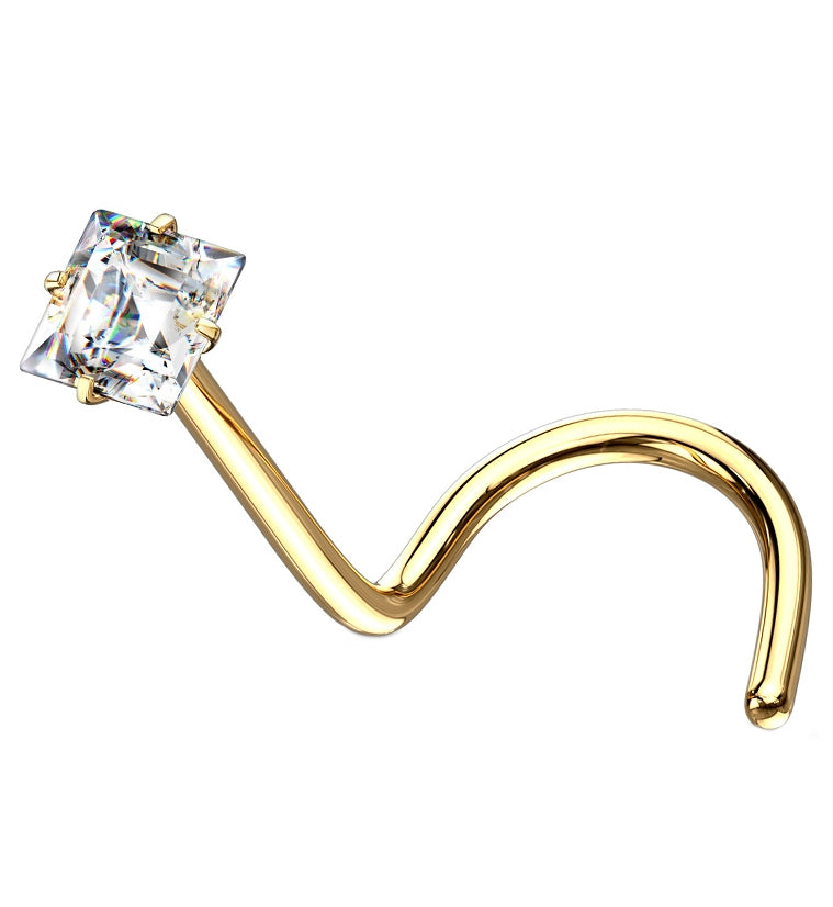 Gold Square CZ Stainless Steel Nose Screw