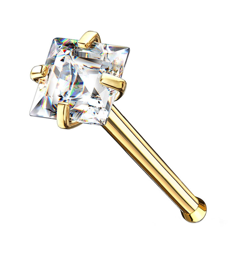 Gold Square CZ Stainless Steel Nosebone