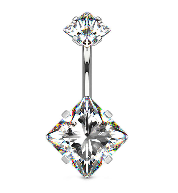 Clear CZ Square Internally Threaded Belly Button Ring