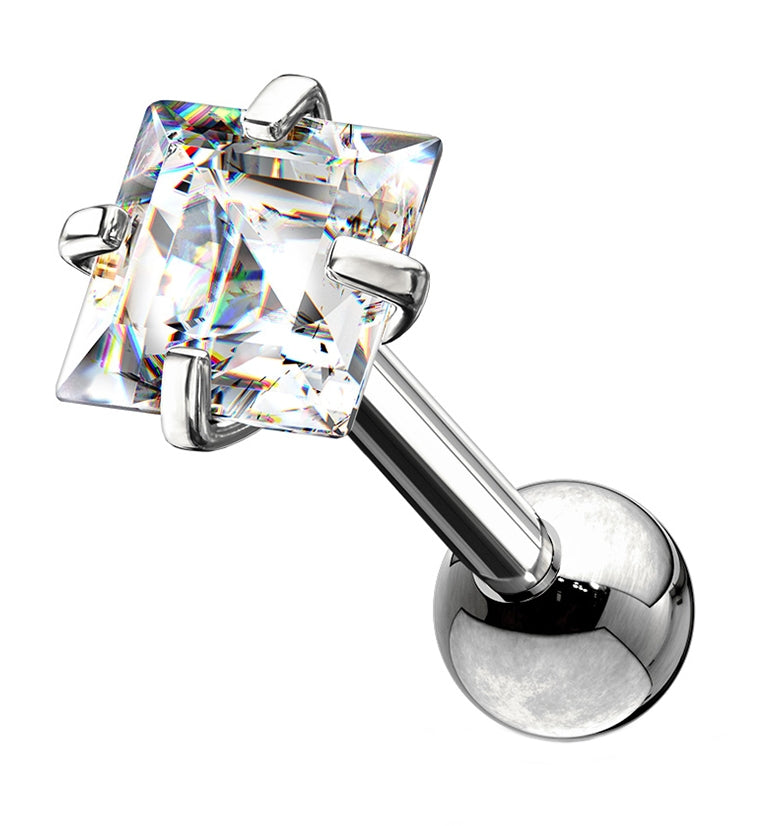 16G Square CZ Top Cartilage Barbell