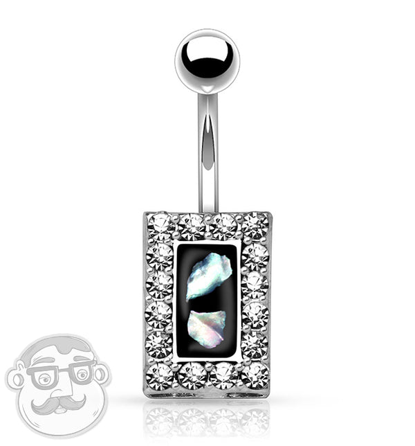 Square CZ With Shell Inlay Belly Button Ring
