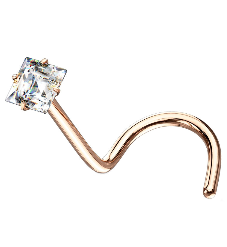 Rose Gold Square CZ Stainless Steel Nose Screw