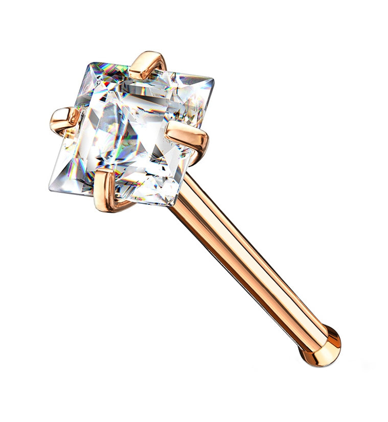 Rose Gold Square CZ Stainless Steel Nose Screw
