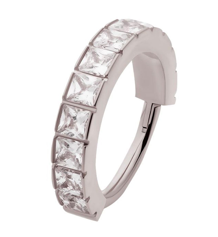 Square CZ Row Stainless Steel Hinged Segment Ring