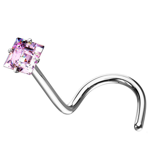 Pink Square CZ Stainless Steel Nose Screw