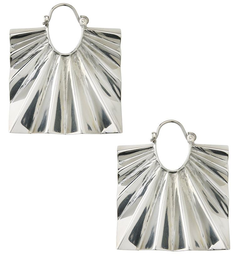 Square Rays White Brass Hangers - Earrings