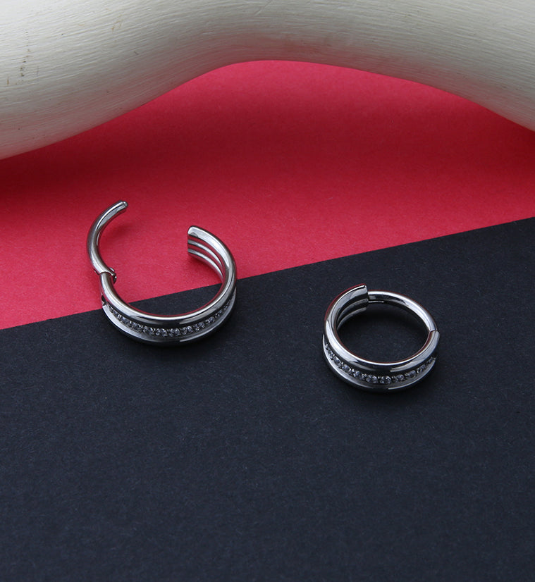 Stacked Core CZ Titanium Hinged Segment Ring