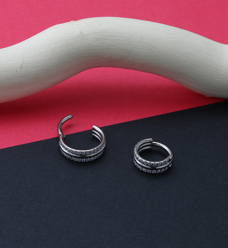 Stacked Double Core CZ Titanium Hinged Segment Ring