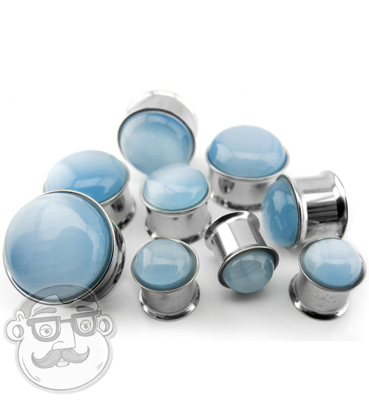 Stainless Steel Aqua Cat's Eye Plugs
