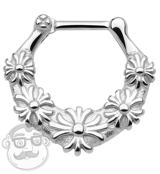 16G Floral Stainless Steel Septum Clicker