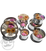 Pink Preserved Flower Stainless Steel Plugs