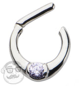 16G Stainless Steel Septum Clicker With Single Purple CZ