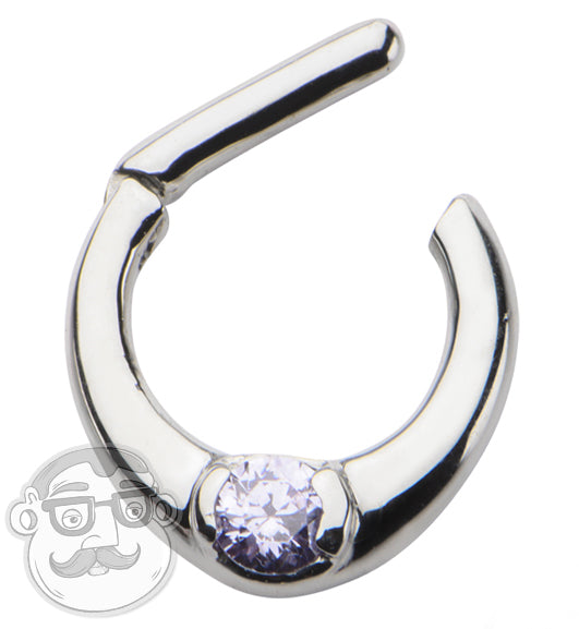 14G Stainless Steel Septum Clicker With Single Purple CZ