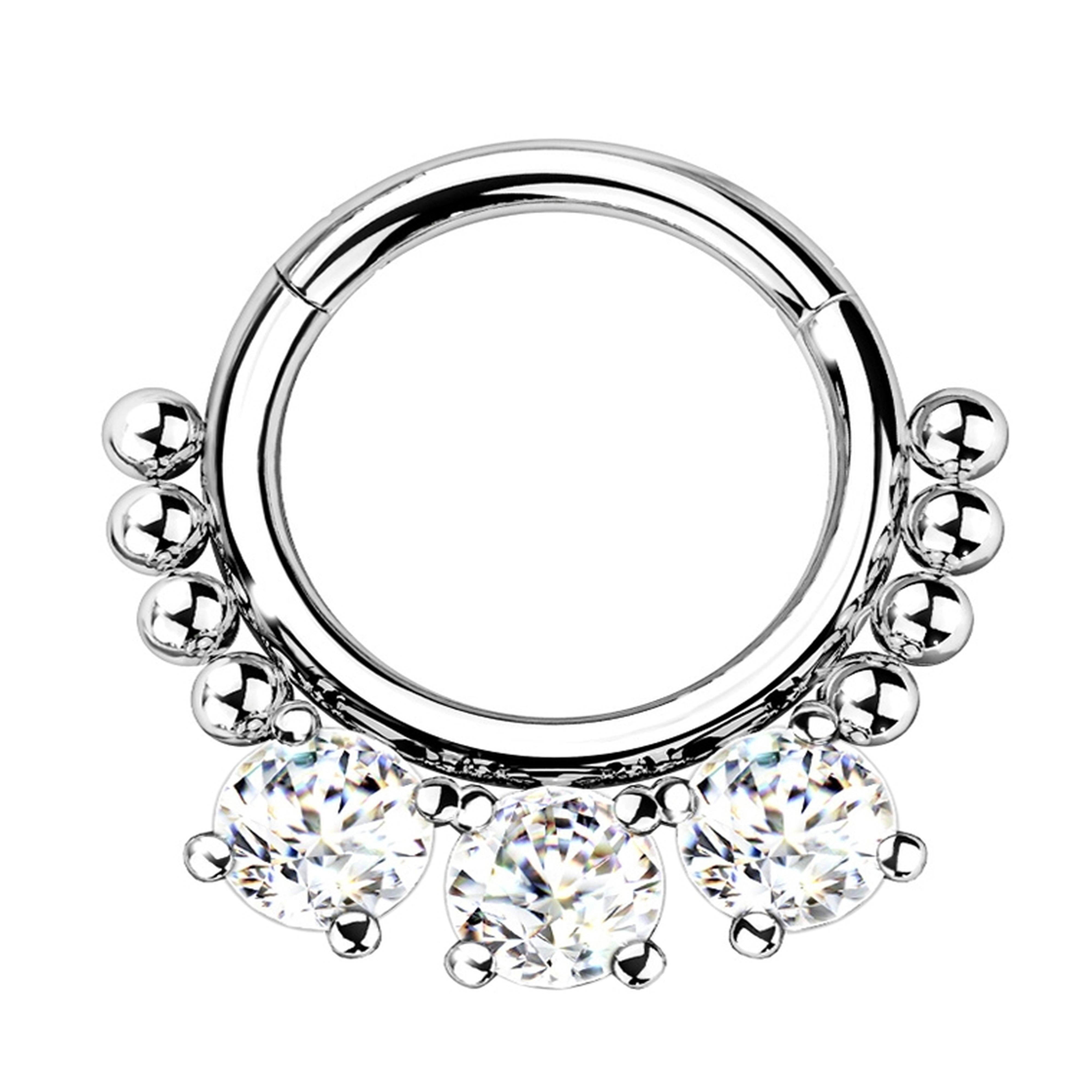 Triple CZ Bead Hinged Segment Ring