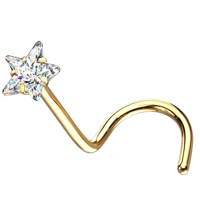 Gold PVD Star CZ Stainless Steel Nose Screw