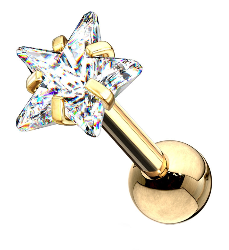 16G Gold PVD Star CZ Top Cartilage Barbell