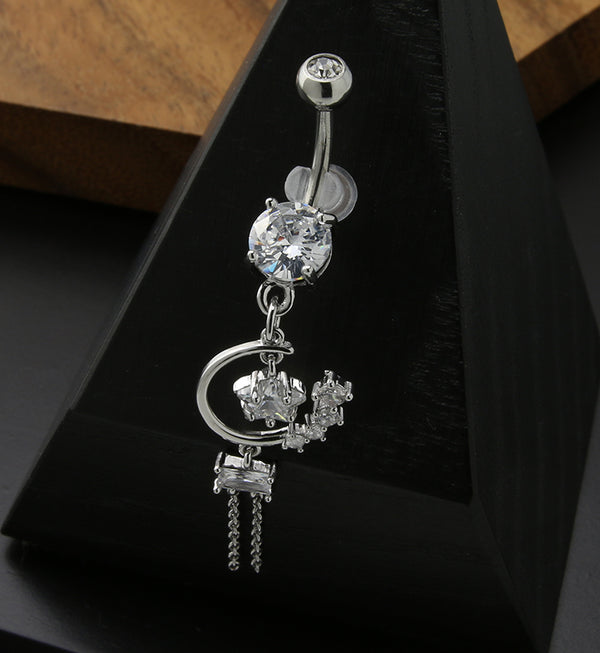 Star Dangle Chain Clear CZ Stainless Steel Belly Button Ring