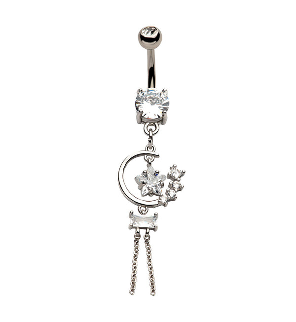 Star Dangle Chain Clear CZ Stainless Steel Belly Button Ring