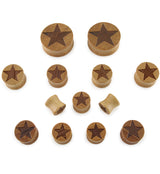 Star Engraved Wood Plugs