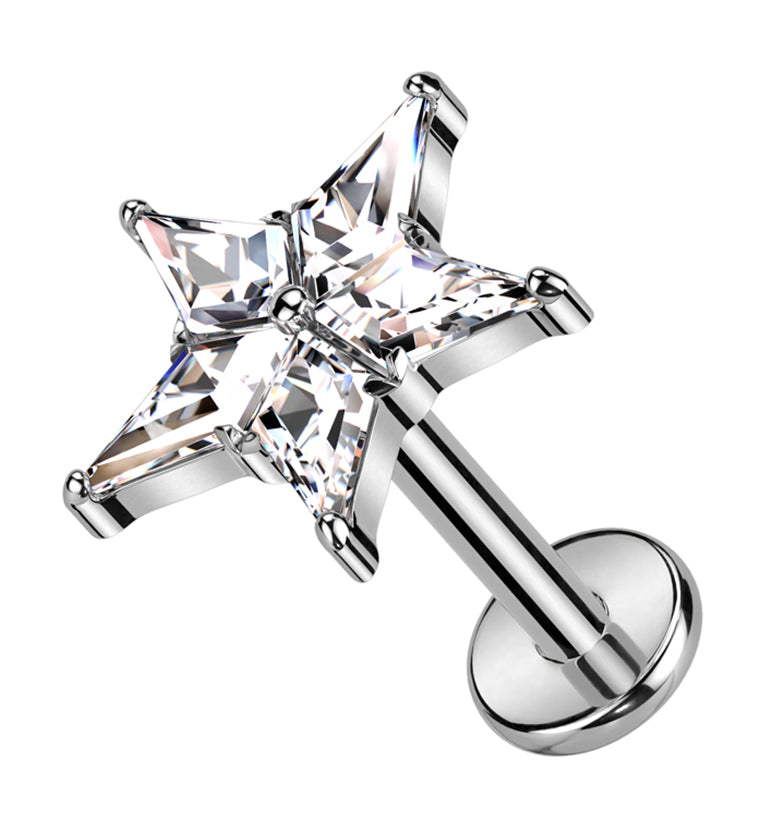 Star Flower Clear CZ Titanium Internally Threaded Labret