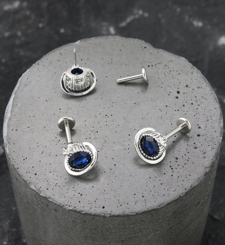 Star Planet Blue CZ Stainless Steel Threadless Labret