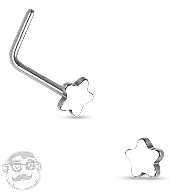 20G Star Top Stainless Steel L Shaped Nose Ring