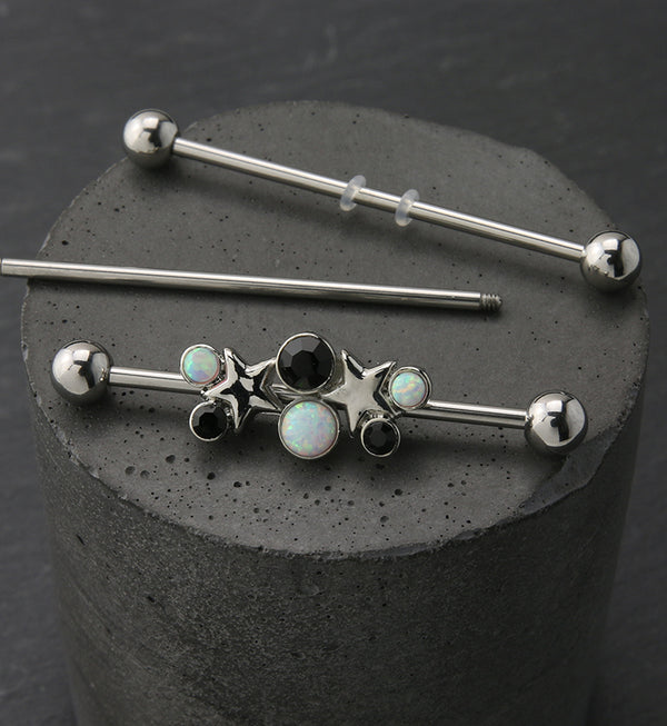 Starlet White Opalite and Black CZ Industrial Barbell