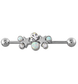 Starlet White Opalite and Clear CZ Industrial Barbell