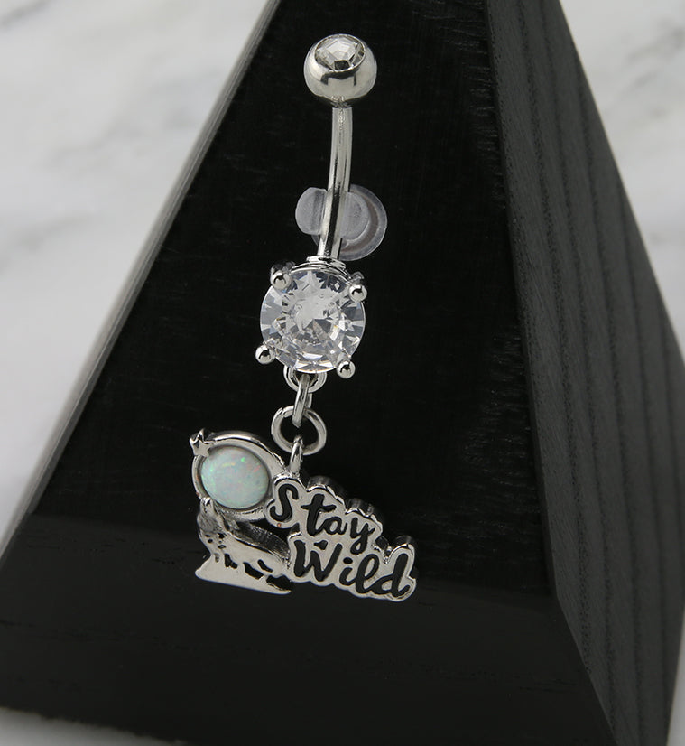 Stay Wild White Opalite Dangle Belly Button Ring