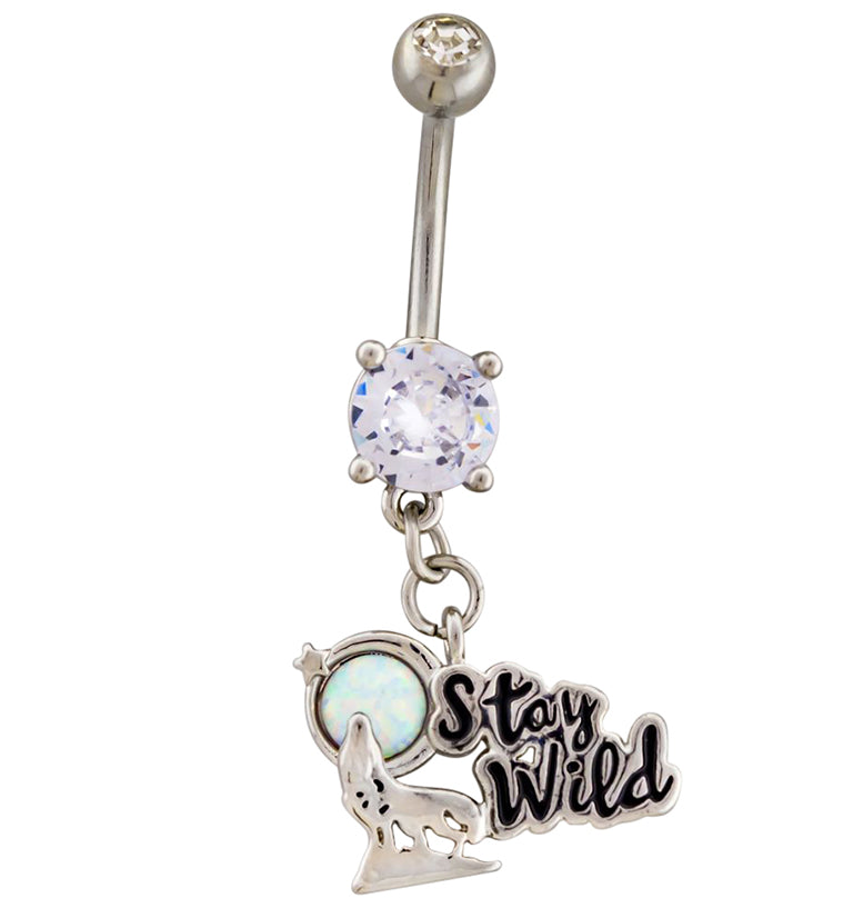 Stay Wild White Opalite Dangle Belly Button Ring