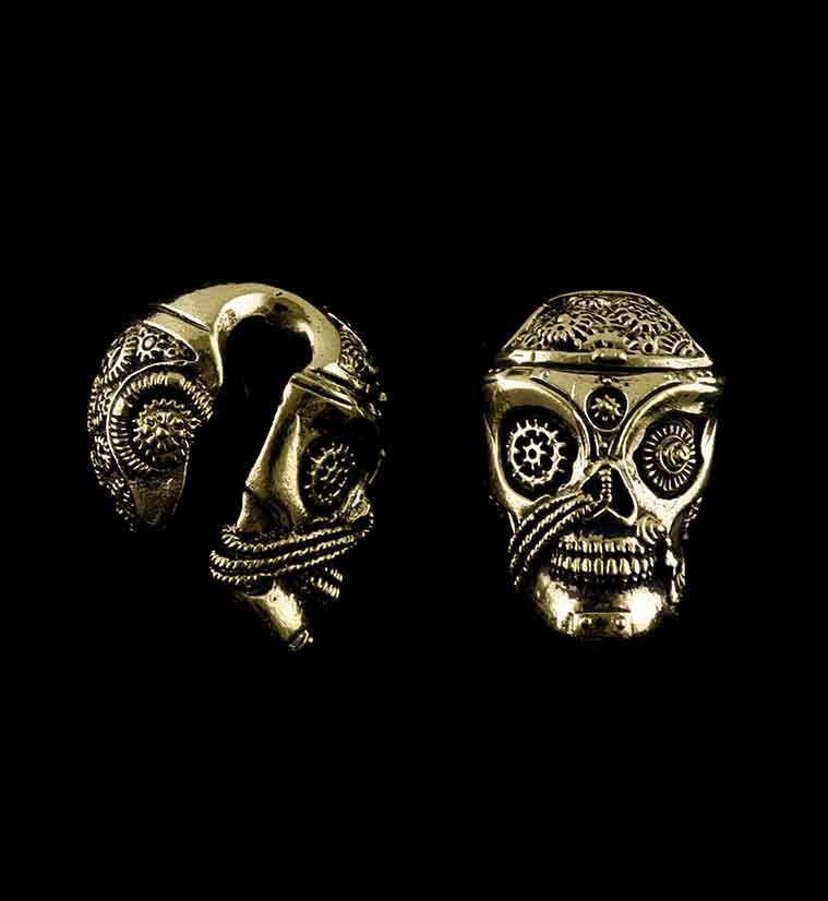 Steampunk Skull Brass Ear Weights