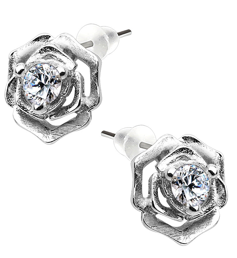 Rosebud CZ Sterling Silver Earrings