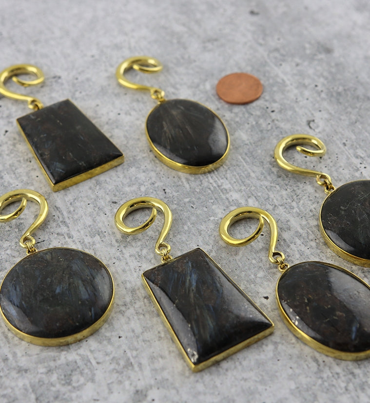 Arfvedsonite Stone Hanging Disk Ear Weights