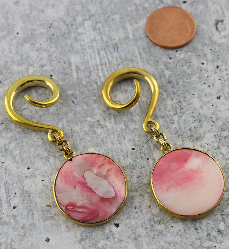 Disk Pink Mother of Pearl Shell Hangers