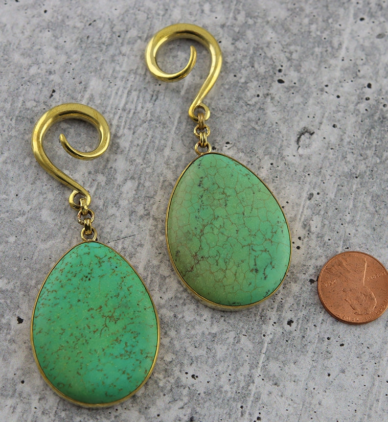 Green Howlite Teardrop Stone Ear Weights