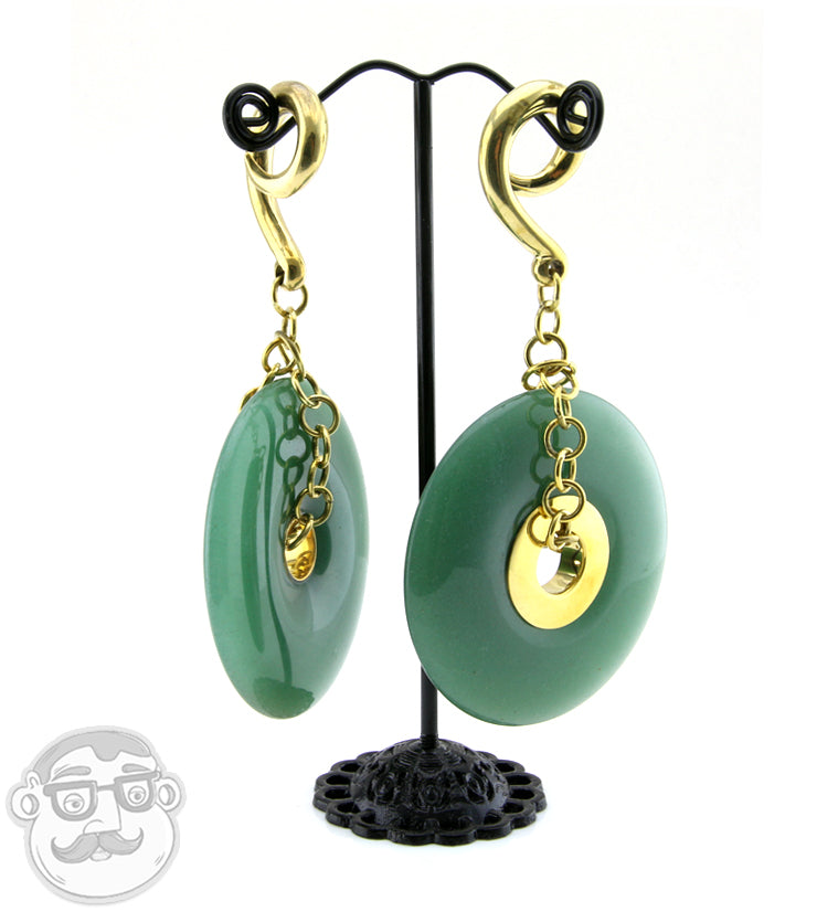 Aventurine Stone Disk Brass Ear Weights