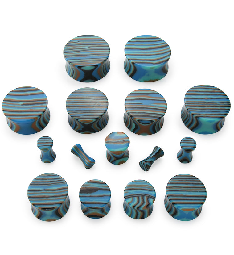 Striped Blue Agate Stone Plugs