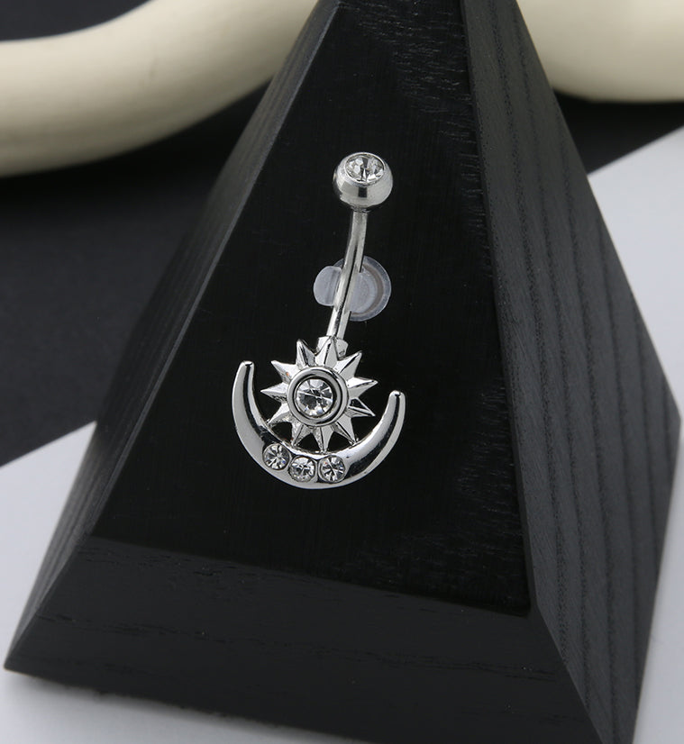Sun And Moon CZ Belly Button Ring