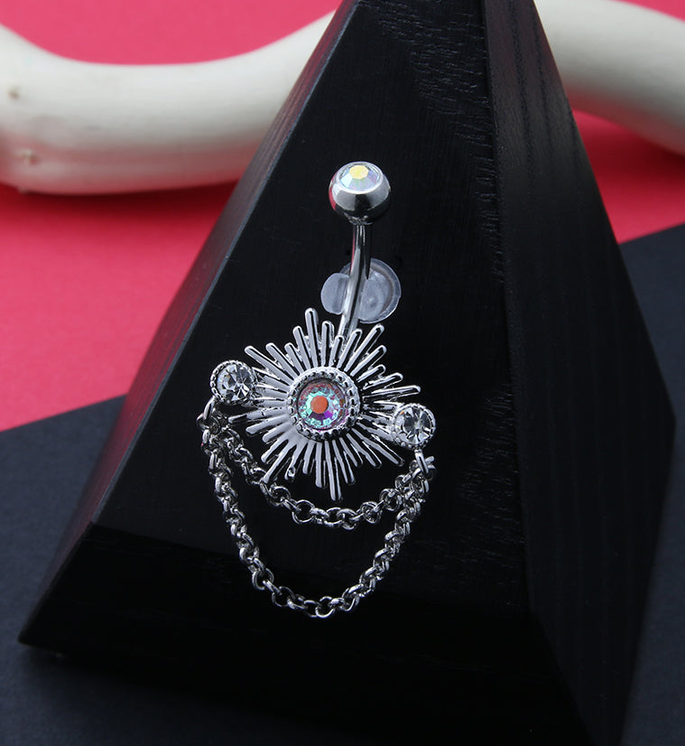 Sunshine Dangle Chain Aura CZ Belly Button Ring