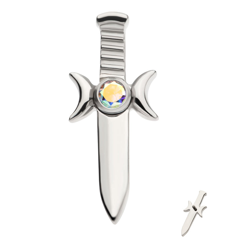 Sword Rainbow Aurora CZ Internally Threaded Titanium Top